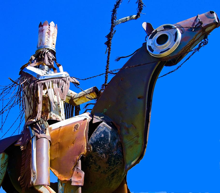 blackfeet warriors statue, sculpture, metal, scrap, east, glacier, HD wallpaper