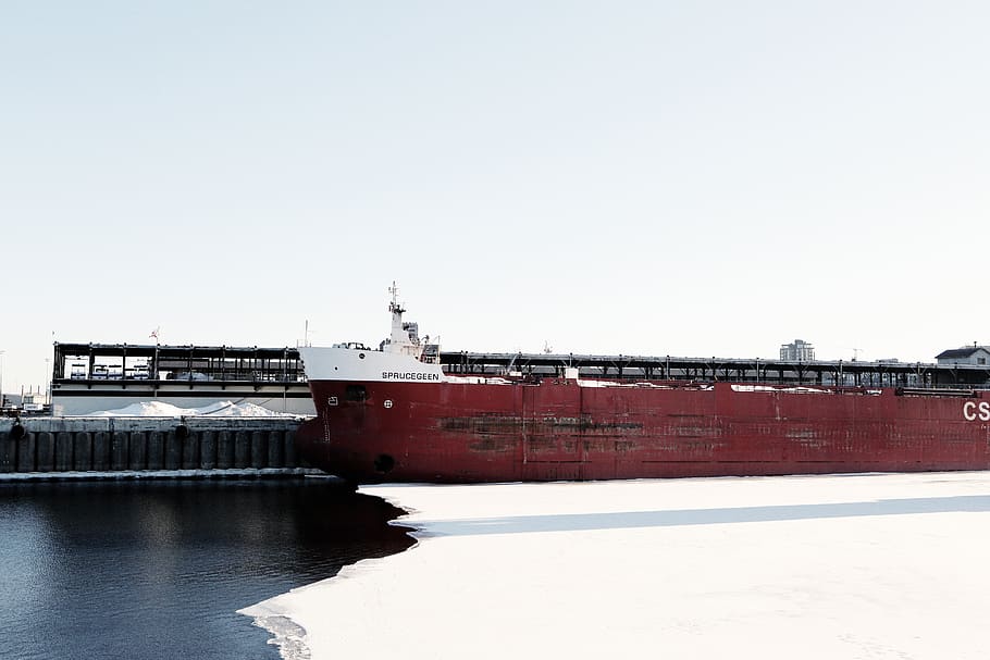 ship, container, carrier, cargo, water, ice, winter, transportation HD wallpaper
