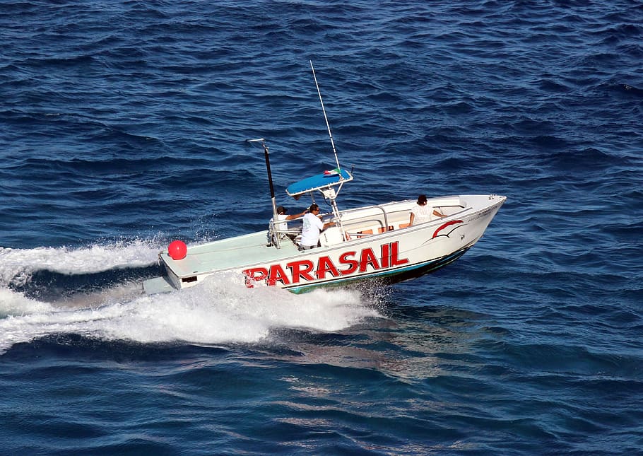 boat, parasailing, sea, water, nautical vessel, transportation HD wallpaper