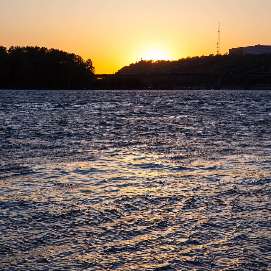 ufa, river, scene, water, sunset, yellow, city, sky, beauty in nature HD wallpaper
