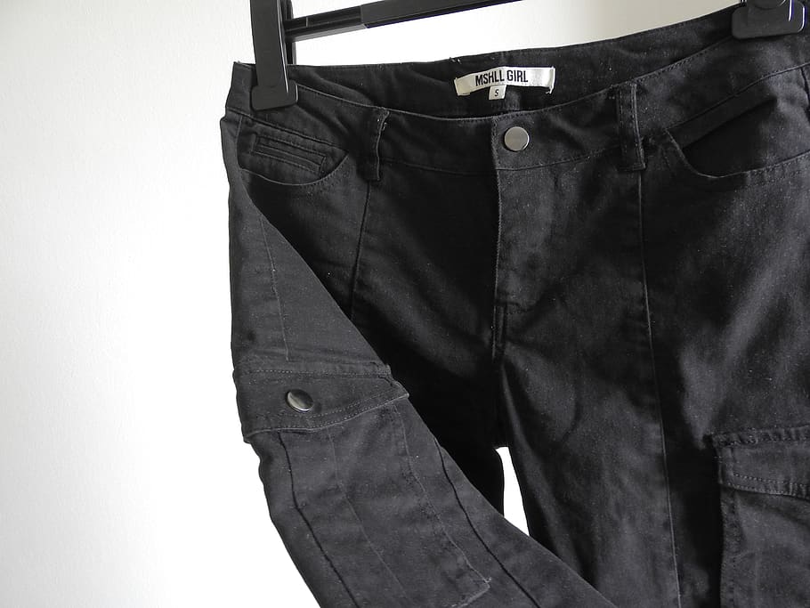 pants, clothes on a hanger, women's fashion, black pants, clothing, HD wallpaper