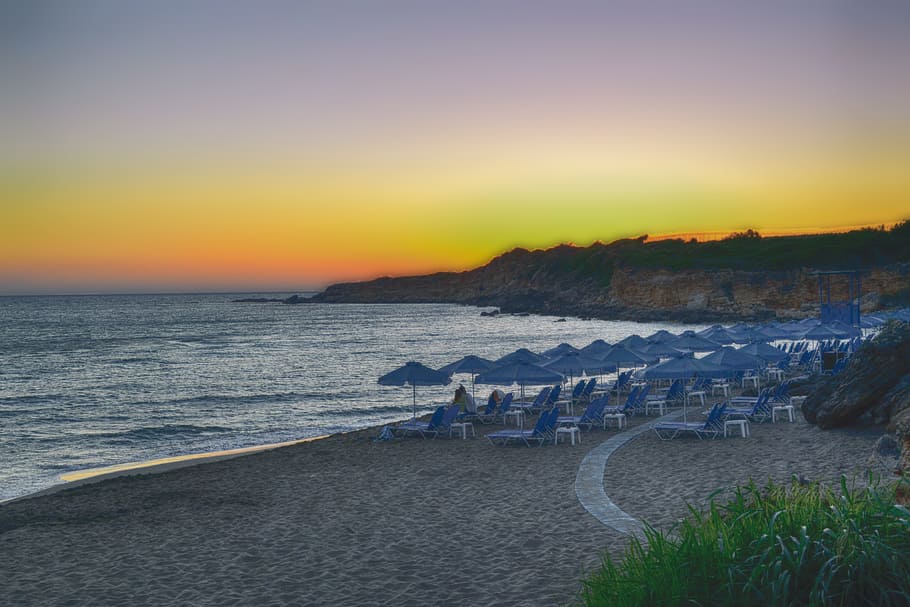 HD wallpaper: beach, sunset, greece