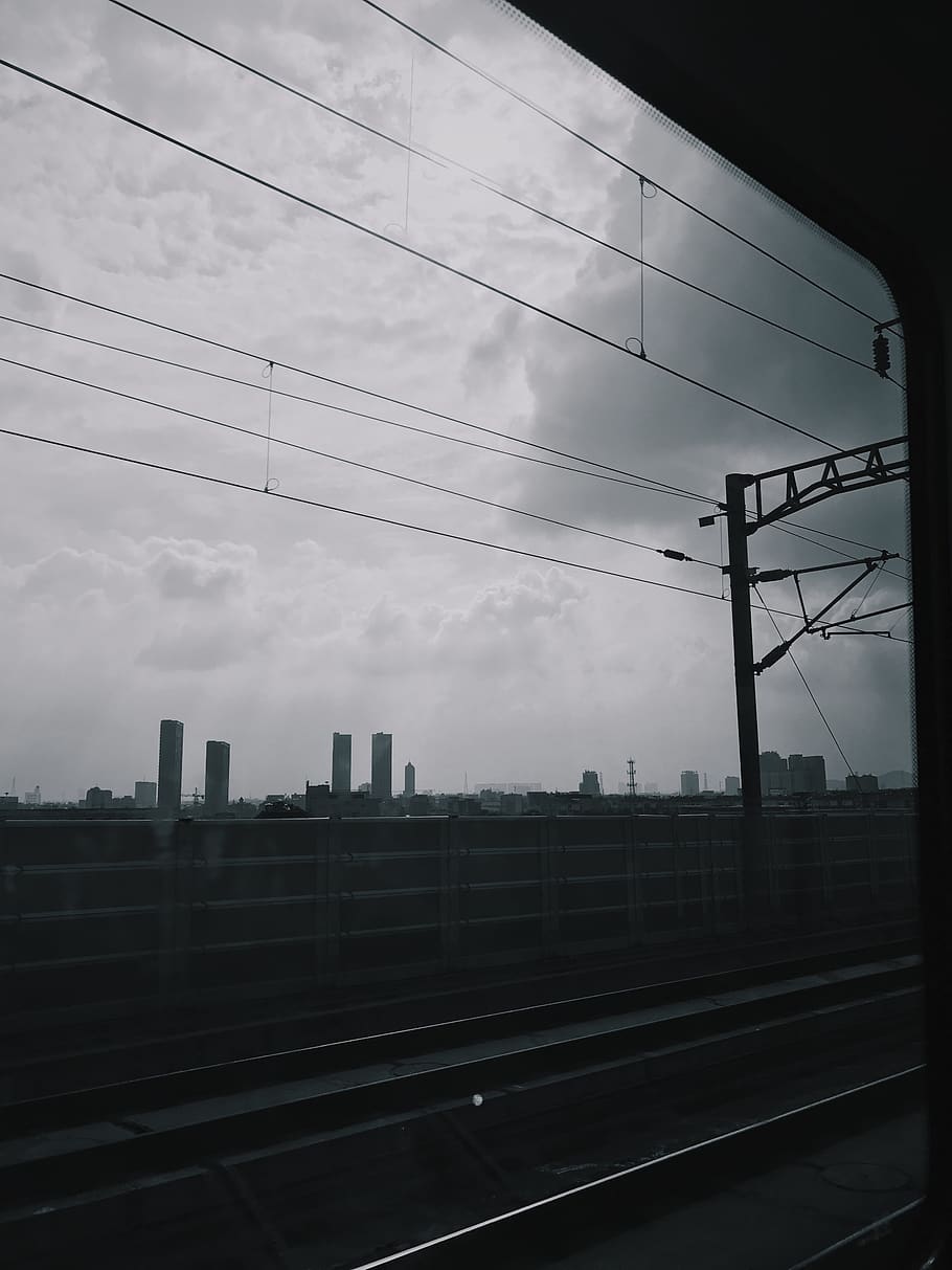 china, hangzhou, sky, cable, rail transportation, railroad track HD wallpaper