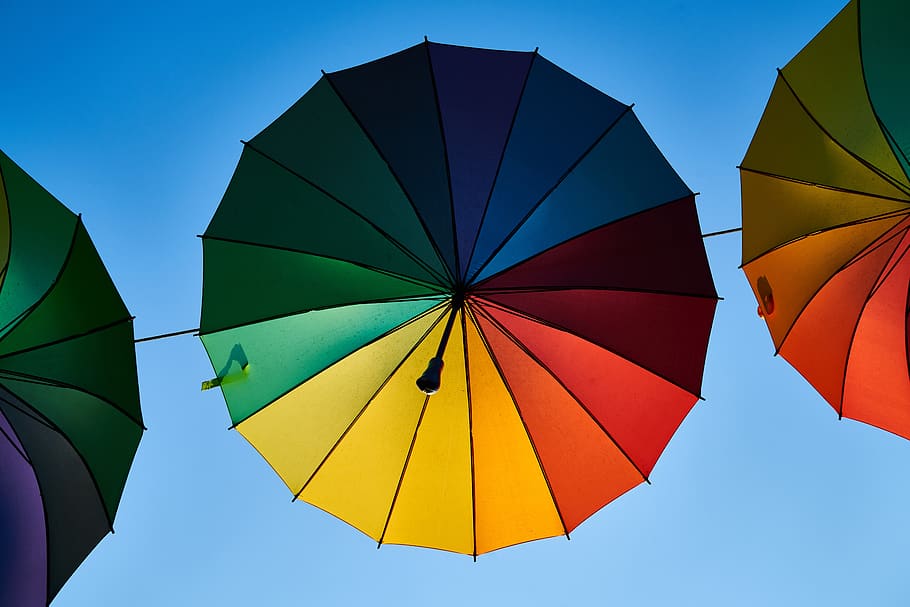 umbrella, color, beautiful, pattern, street, decoration, open HD wallpaper
