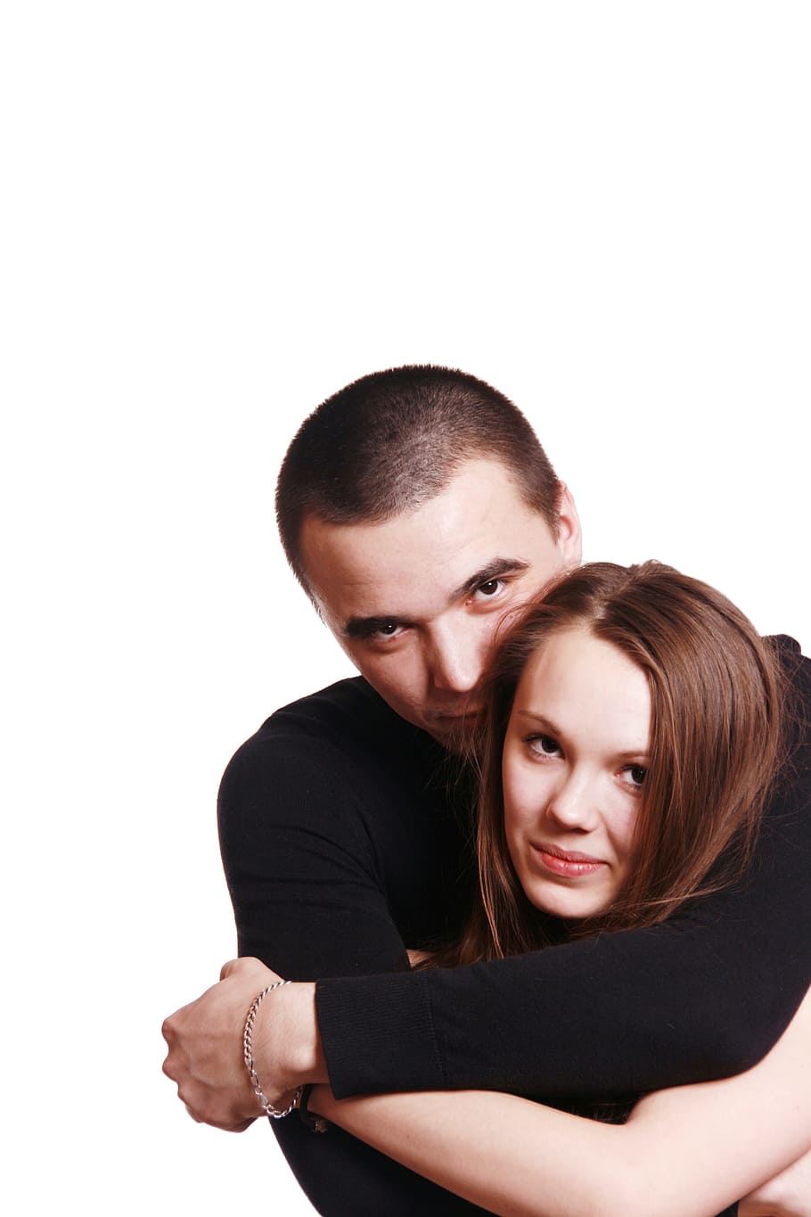 white, background, studio, portrait, young, hug, isolated, human HD wallpaper