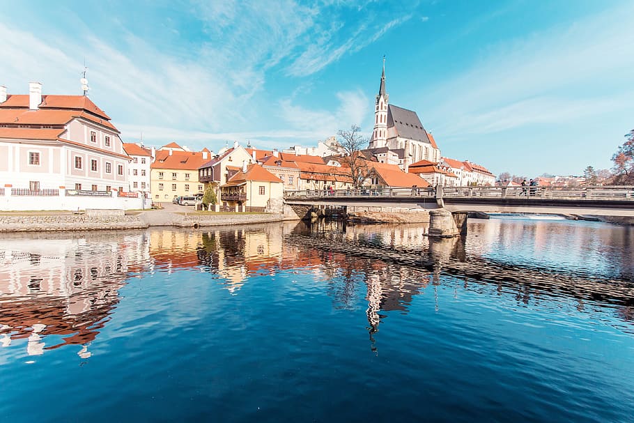 Beautiful day in the historic town with the river, architecture HD wallpaper