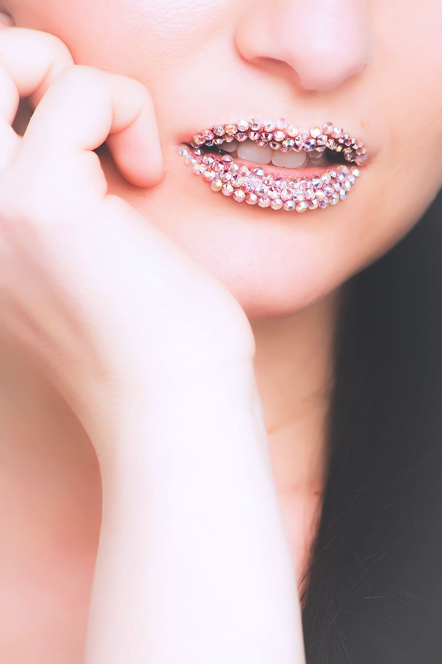 Woman Pink Lips, bright, close-up, colors, face, fashion, female HD wallpaper