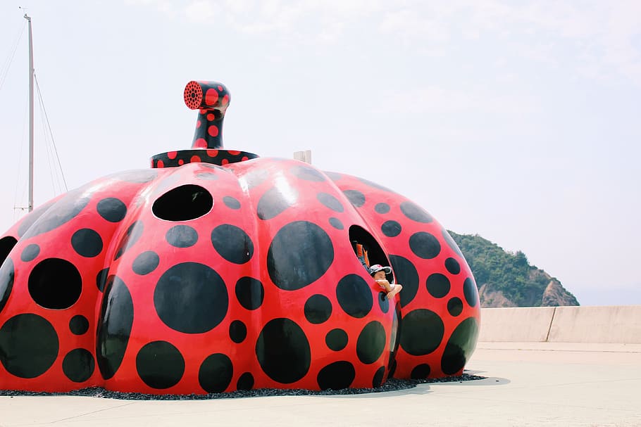 ladybug tent, inflatable, japan, naoshima, naoshima island, texture HD wallpaper