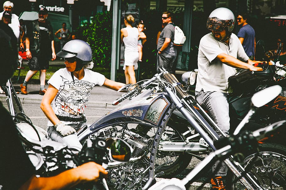 Photo of People Riding Motorcycle, asphalt, bikers, blur, chopper HD wallpaper