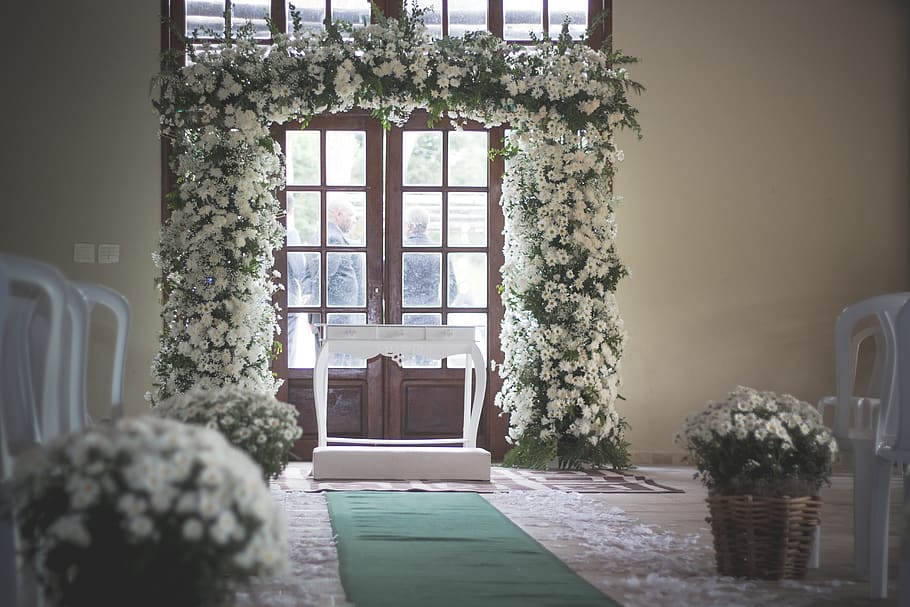 floral, wedding, altar, plant, window, indoors, no people, tree HD wallpaper
