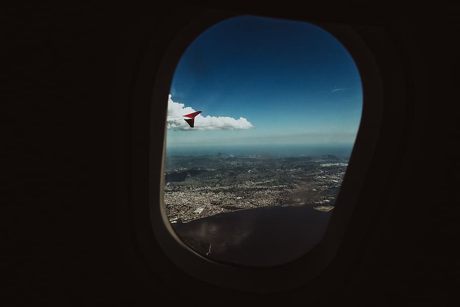 Aerial, window, porthole, airplane, flight, transportation, vehicle HD wallpaper