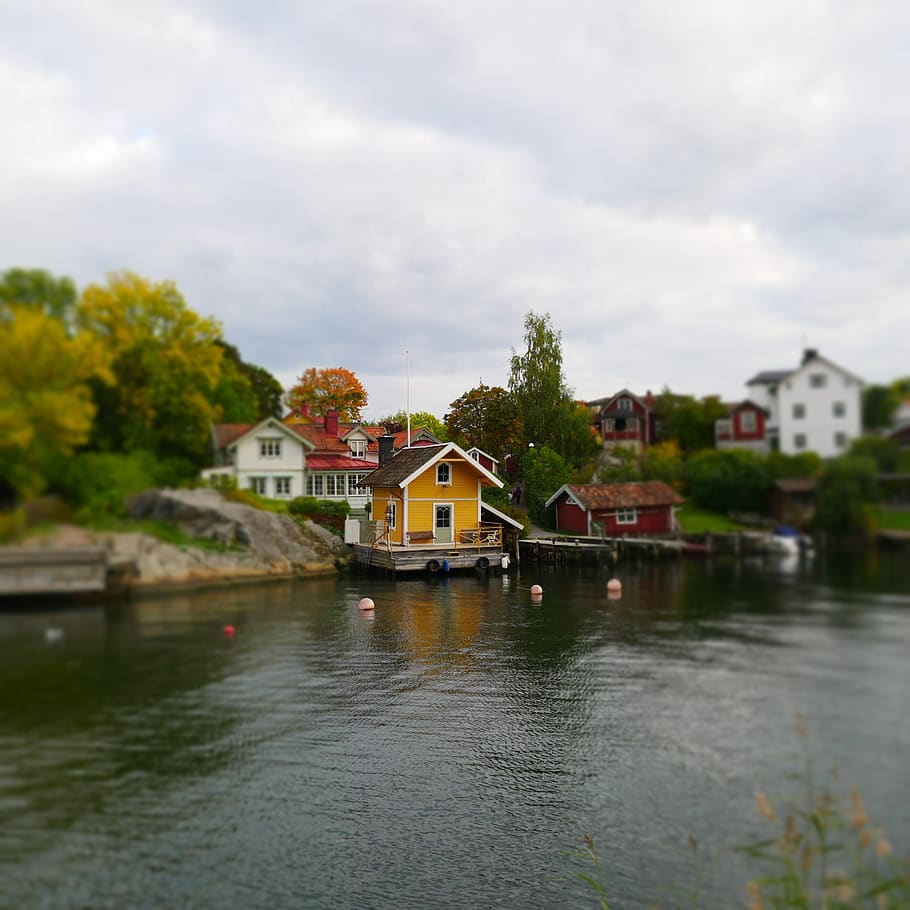 sweden, vaxholm, vaxholmen, waterfront, small houses, architecture, HD wallpaper