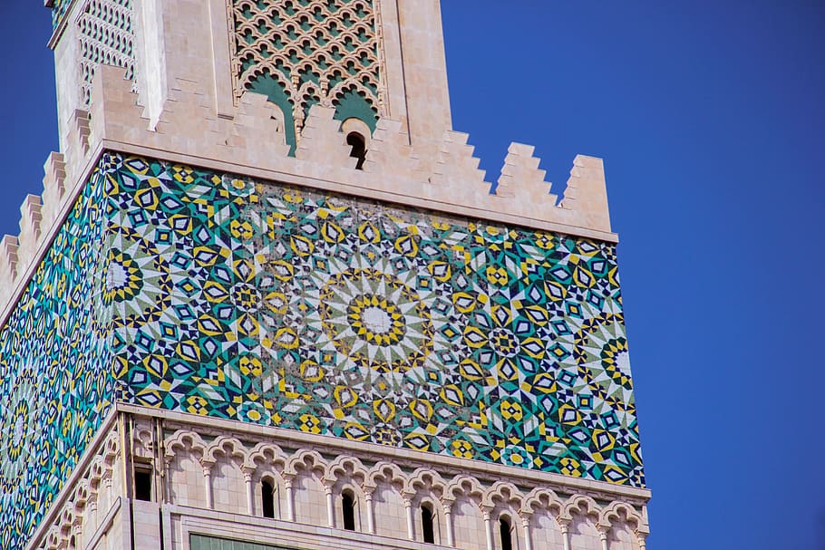 arabesque, mosque, casablanca, morocco, architecture, built structure, HD wallpaper