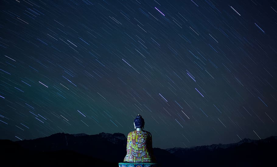Gautama Buddha statue, nature, outdoors, night, astronomy, universe HD wallpaper