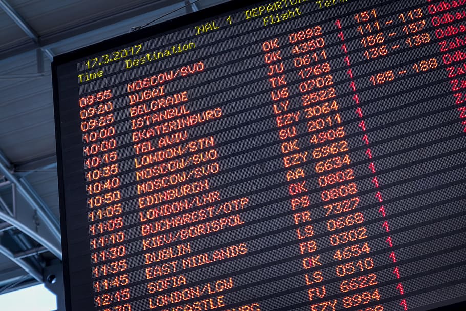 Detail view of a typical airport information board, number, technology