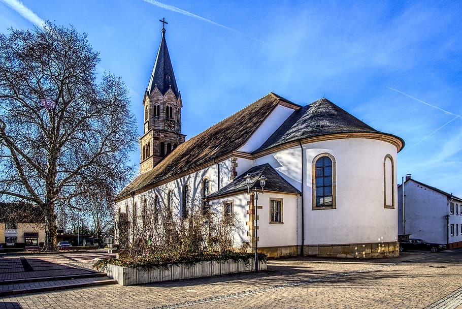 church, faith, chapel, steeple, romance, trees, green, small church, HD wallpaper