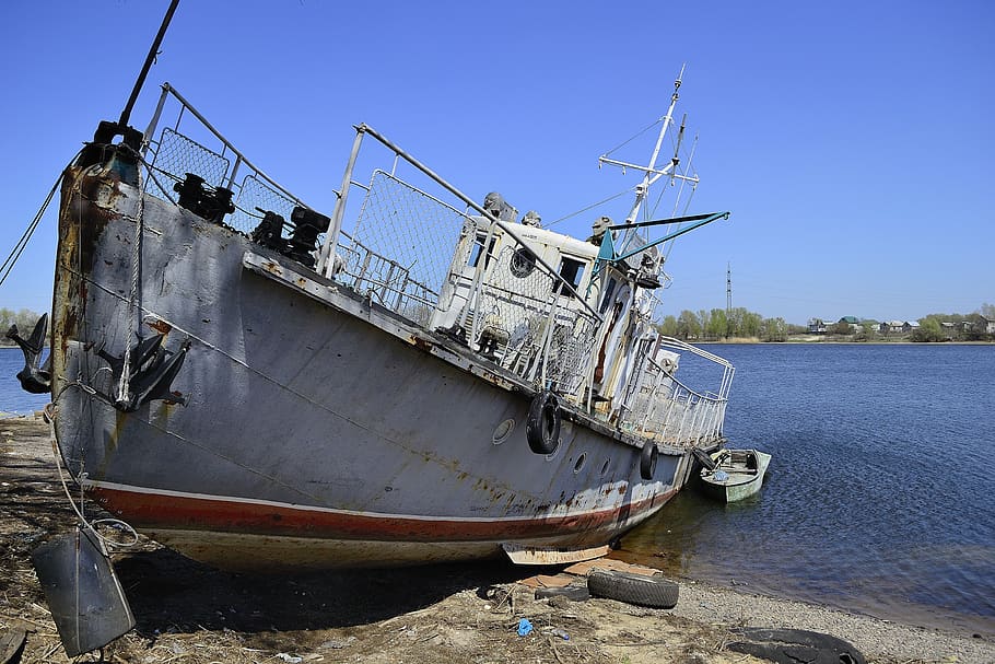 boat, ship, water, sea, graveyard of ships, abandoned, ukraine