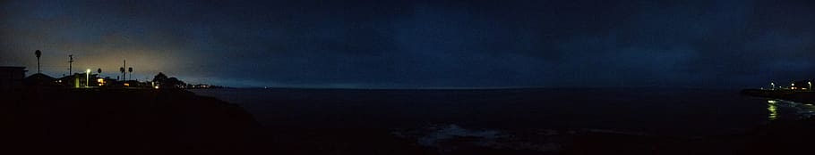 dawn, dark, ocean, sky, night, built structure, architecture HD wallpaper