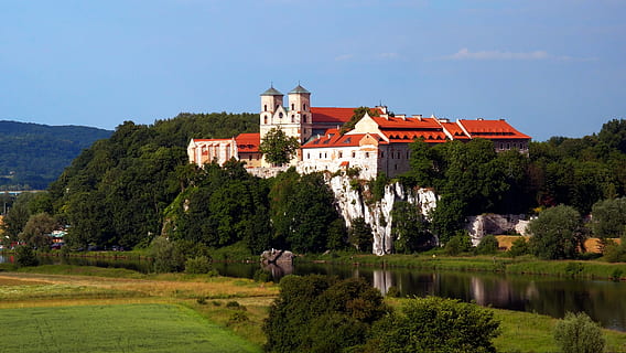 tyniec, monastery, landscape, summer, meadow, kraków, architecture HD wallpaper