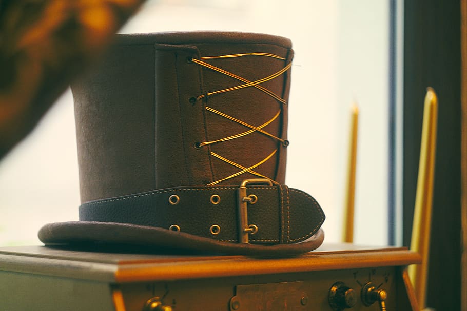 yellow, steampunk, hat, bokeh, blur, golden, light, no people HD wallpaper