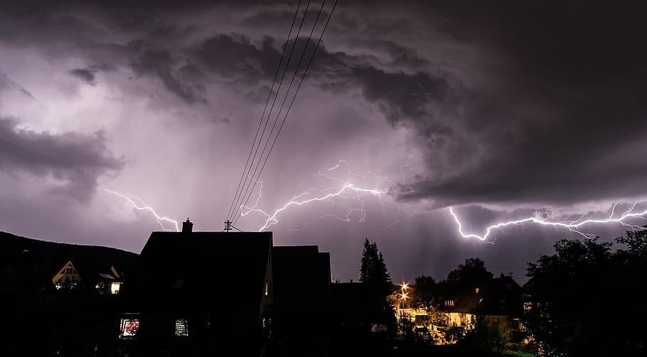 Photo Of House And Lightning Storm, backlit, cloud, clouds, evening HD wallpaper