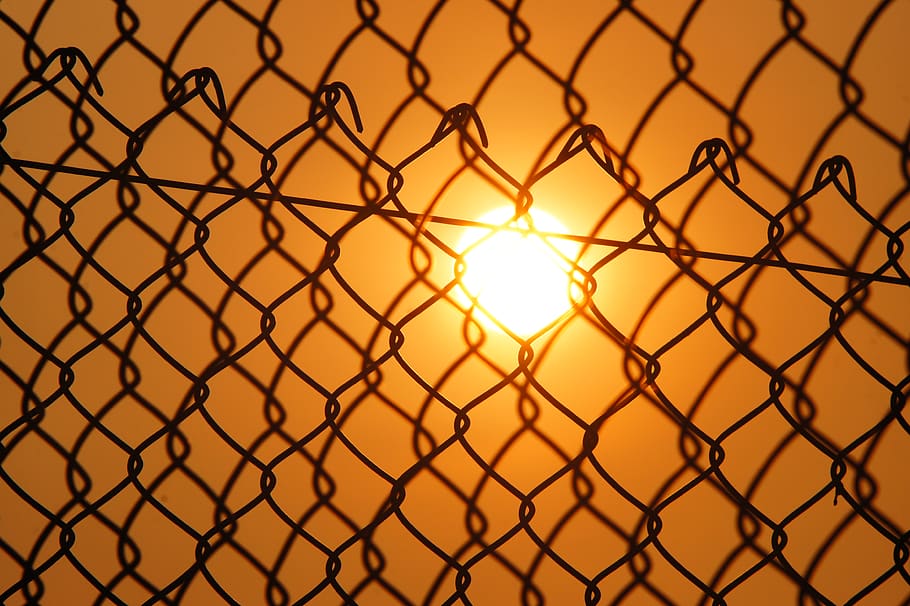 Sun over the Cyclone Fence, art, background, bar, barrier, close-up HD wallpaper