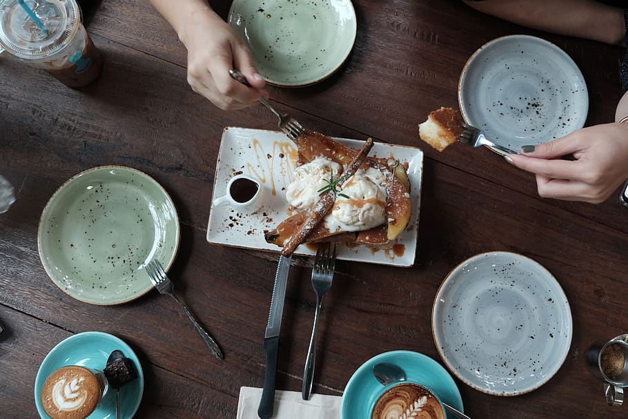 assorted ceramic plates, human hand, food and drink, table, real people HD wallpaper