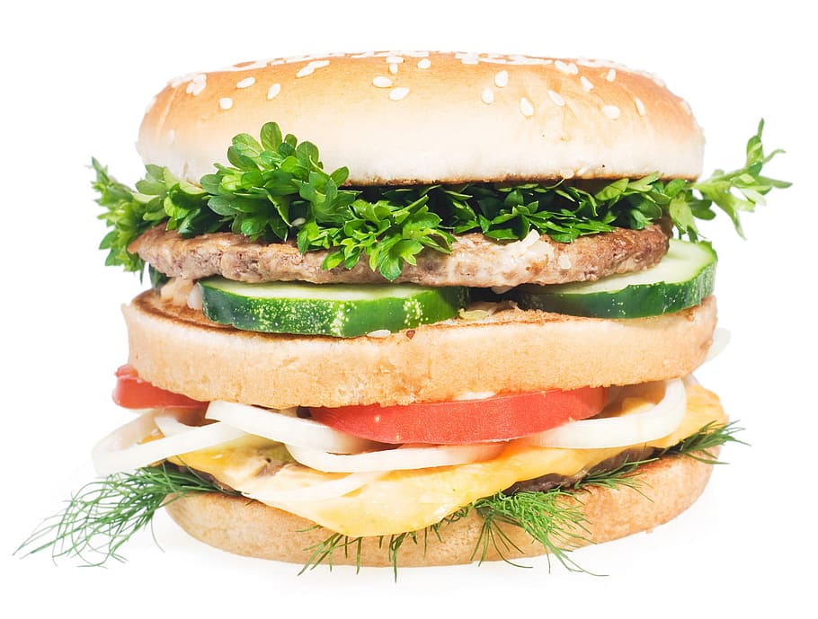 hamburger, food, fast, meal, dinner, sandwich, closeup, isolated HD wallpaper