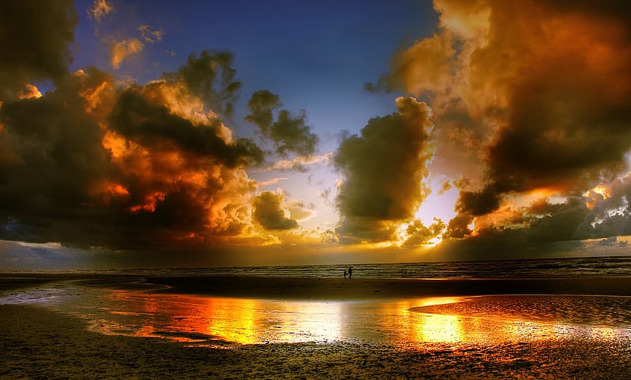 Golden-hour Photography of Body of Water, beach, clouds, coast HD wallpaper