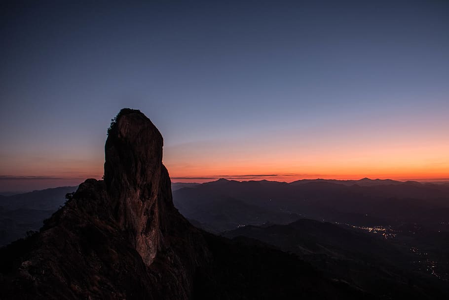 Mountain during Sunset, backlit, clouds, dawn, daylight, evening HD wallpaper