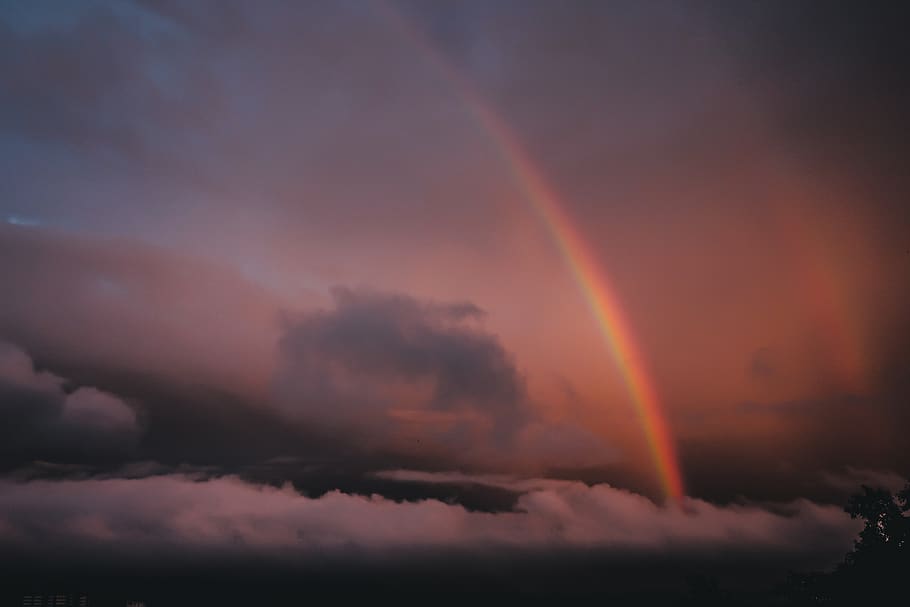 rainbow and clouds, cloud - sky, beauty in nature, scenics - nature HD wallpaper