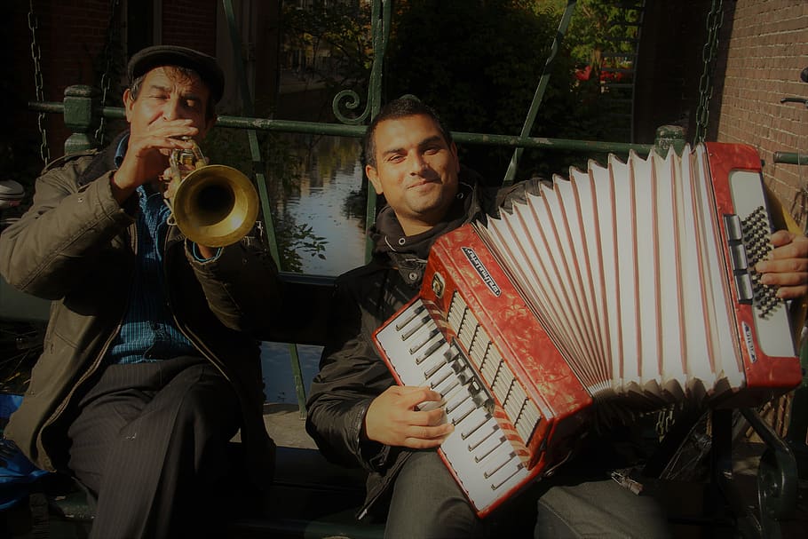 netherlands, men, music, real people, holding, looking at camera HD wallpaper