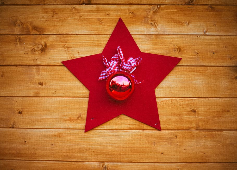 star, wall, ball, red, toy, new year, wood - material, indoors HD wallpaper
