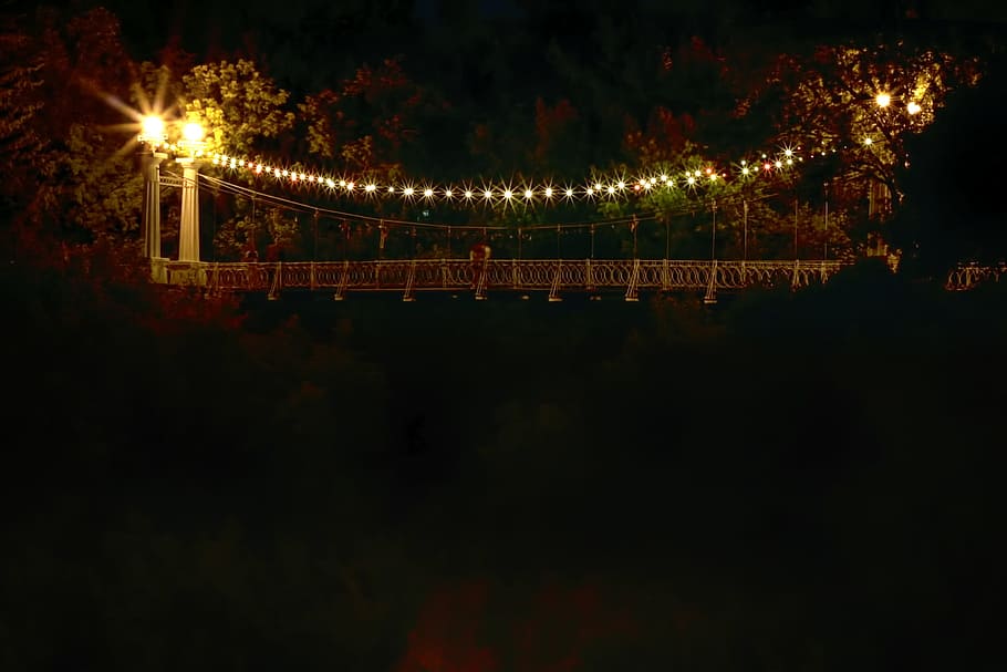 night, landmark, over, high, architecture, bridge, landscape HD wallpaper