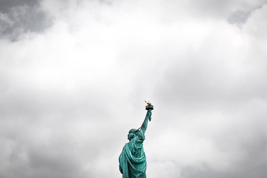 liberty, statue, landmark, cloud, sky, sculpture, cloud - sky HD wallpaper