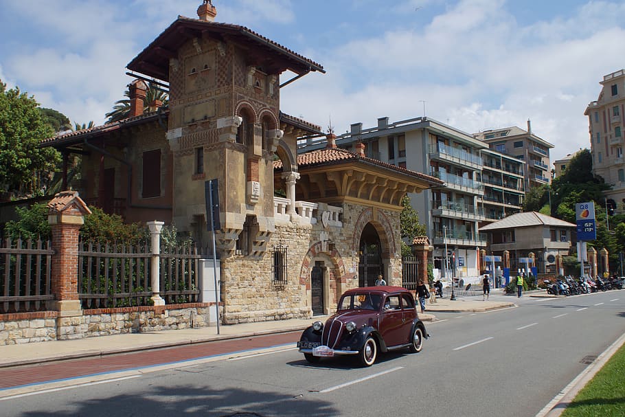 italy, genova, corso italia, historical car, built structure, HD wallpaper