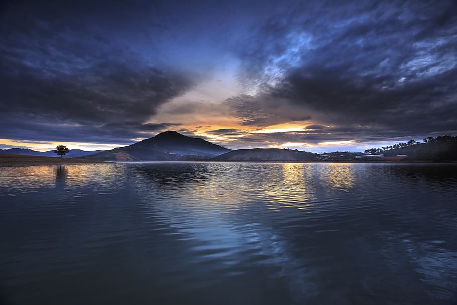 Mountain Under Cloudy Sky, beach, clouds, cloudscape, dawn, dramatic HD wallpaper
