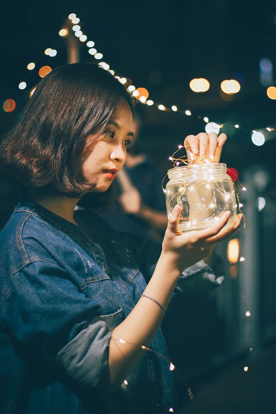 Photo of Woman Holding Jar With String Lights, attractive, beautiful HD wallpaper