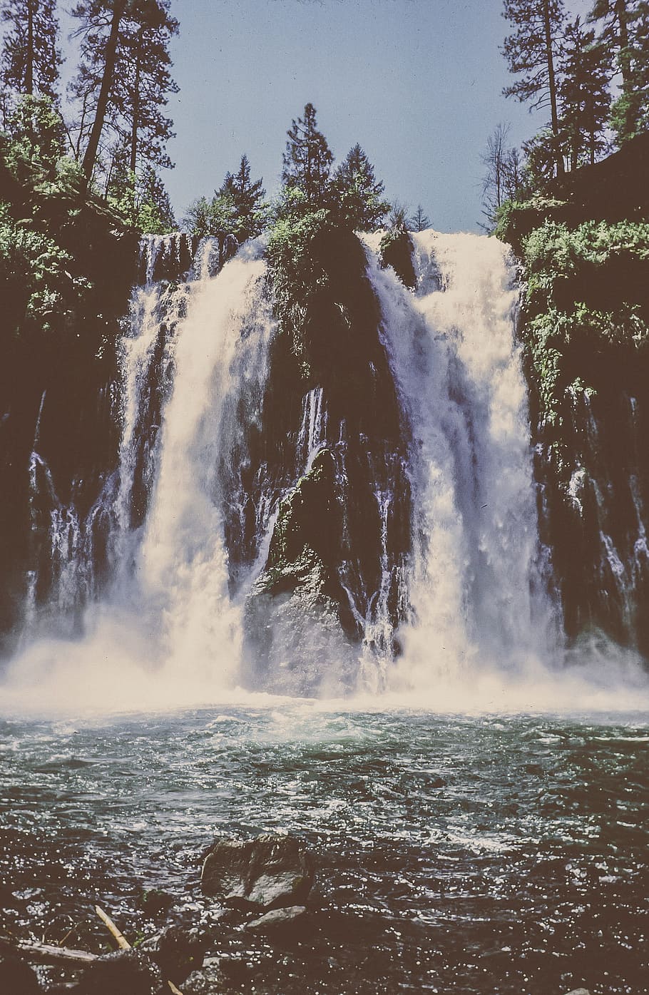 Low angle view of waterfall, cascading, beautiful, flowing, green HD wallpaper