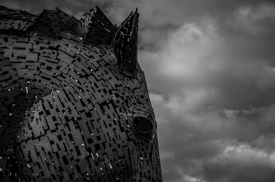 Grayscale Photography of Horse Head and Clouds, art, black and white HD wallpaper