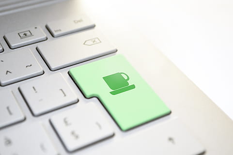 keyboard, coffee, enter, button, input, laptop, computer, break HD wallpaper