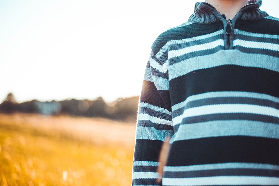 women's black and blue striped long-sleeved shirt, meddow, sweater HD wallpaper