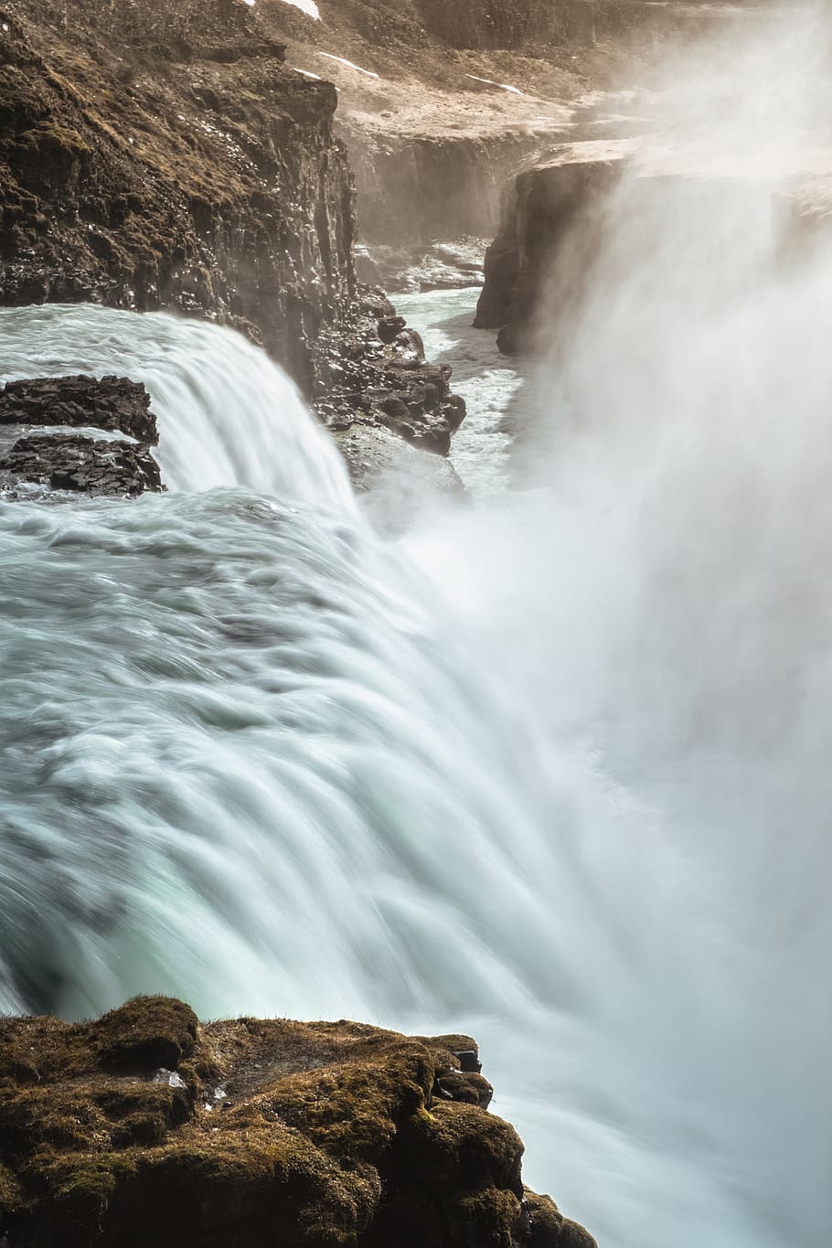 falls during daytime, iceland, rock, cliff, gullfoss falls, water HD wallpaper