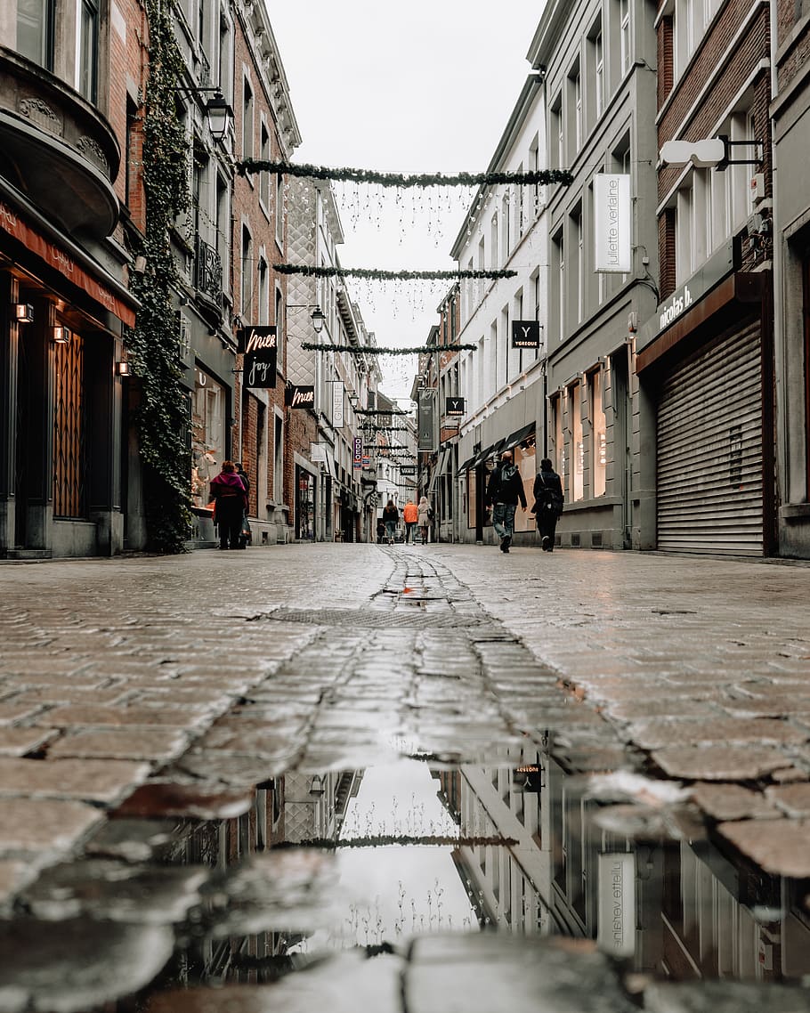 People Walking On Street, architecture, buildings, cobblestone HD wallpaper