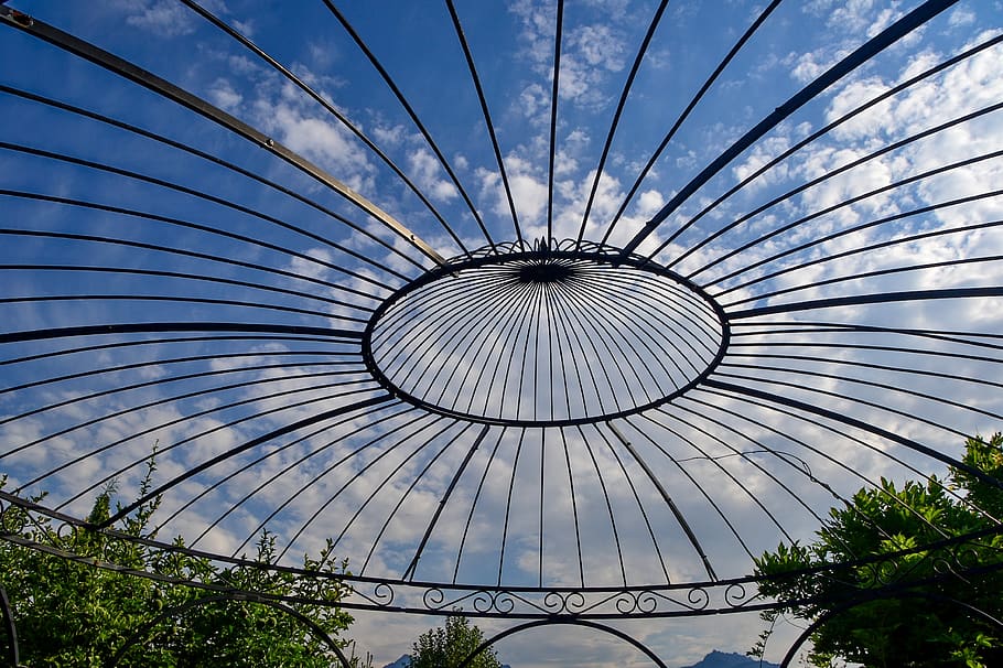 pavilion, sky, clouds, architecture, garden, park, metal, built structure HD wallpaper