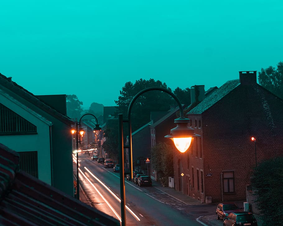 belgium, perwez, landscape, night, nightphotography, city, cars, HD wallpaper