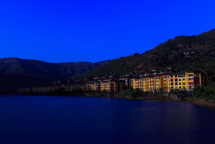 india, lavasa, landscape, water, architecture, mountain, building exterior, HD wallpaper