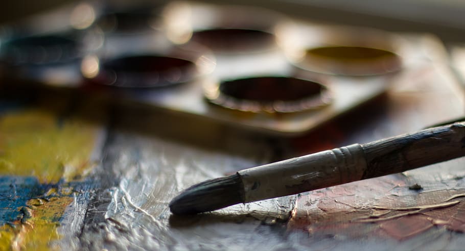 Gray and Black Paint Brush, art, blur, canvas, close-up, colors HD wallpaper