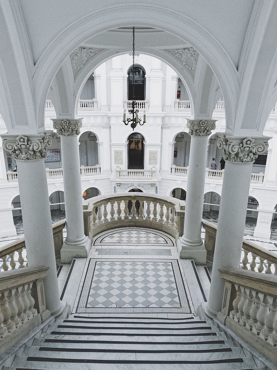 white and gray stairs, architecture, built structure, building HD wallpaper