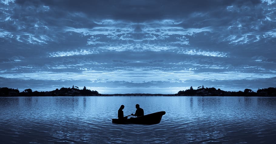 boat, sea, wave, together, lake, moon light, water, beautiful HD wallpaper